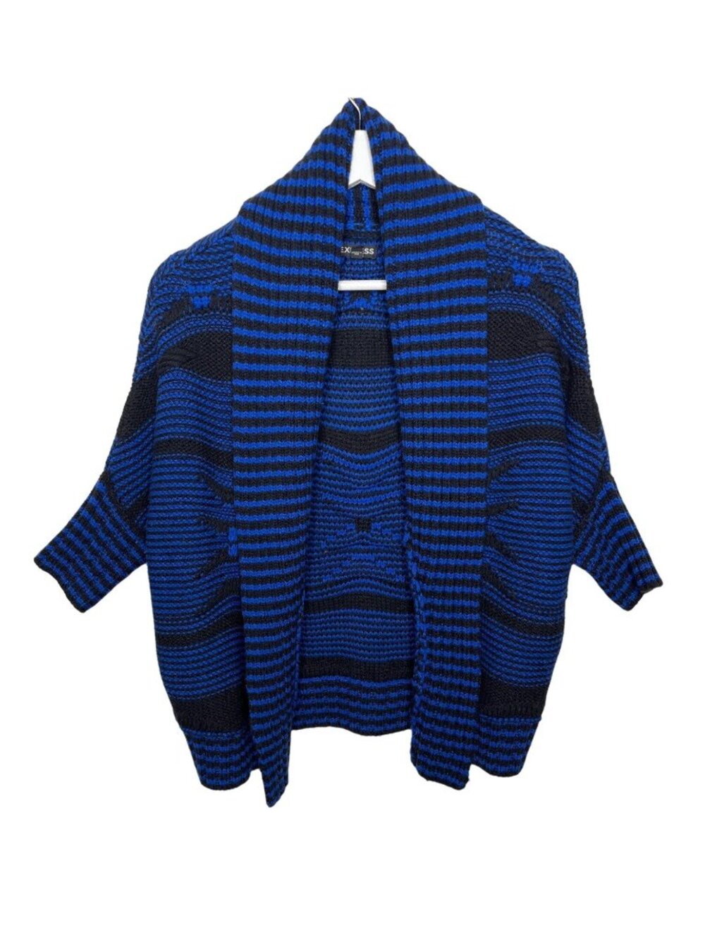 Express Womens XS Blue Black Striped Cardigan Open Front Short Sleeve